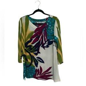 Chico's Travelers Colorful Abstract Tunic Stretch Blouse SZ 2/Large